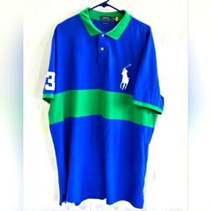 Polo Ralph Lauren Mens XXL Color Block BIG PONY #3 Polo Shirt Green Blue 54".
